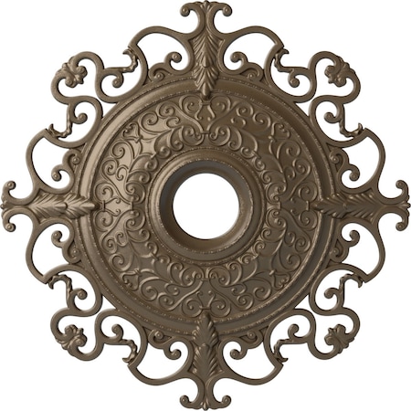 Ekena Millwork Orleans Ceiling Medallion (Fits Canopies up to 8 1/4"), 38 3/8"OD x 6 5/8"ID x 2 7/8"P, Warm Silver CM38OLWSS